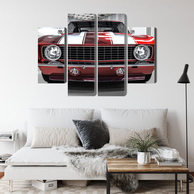 Ljuddämpande tavla - A red muscle car in a garage