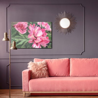 Ljuddämpande tavla - Peonies in leaves