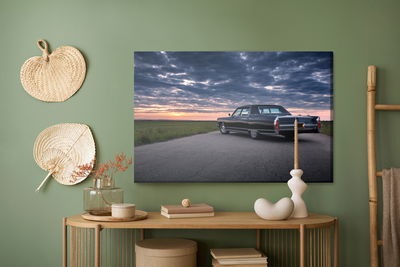Ljuddämpande tavla - Sunset car and clouds