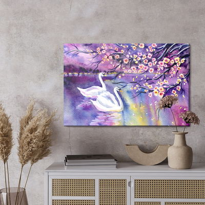 Ljuddämpande tavla - Swans and flowers