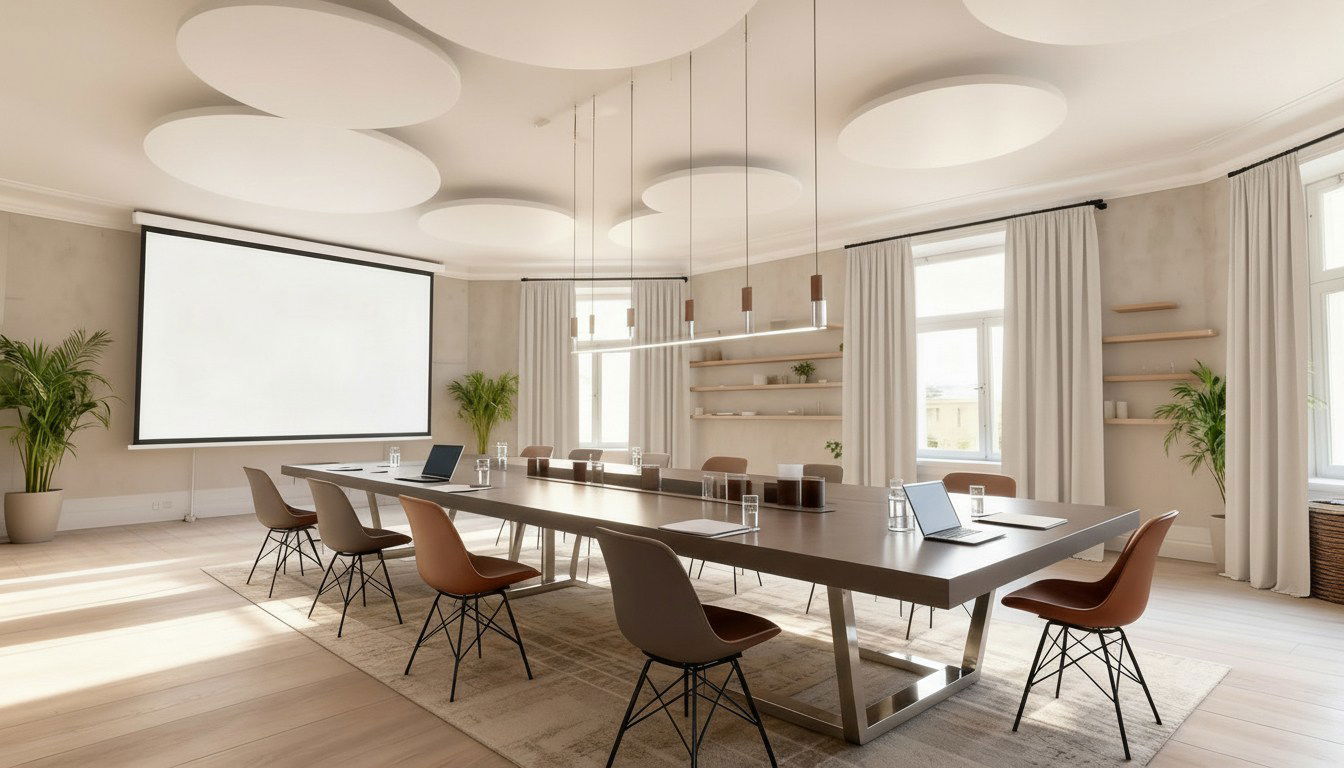 Ljudabsorberar ett konferensrum