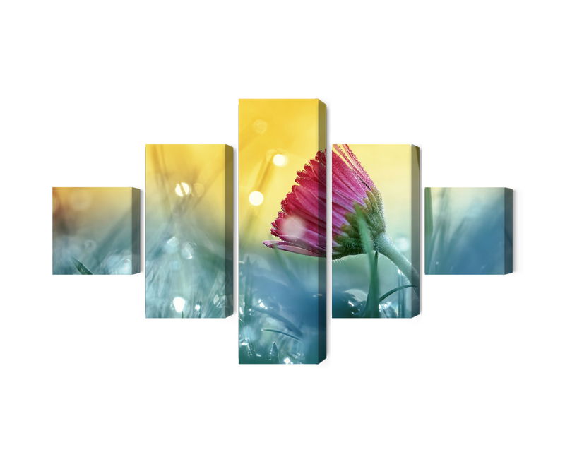 Ljuddämpande tavla - Pink flower on a 3d meadow