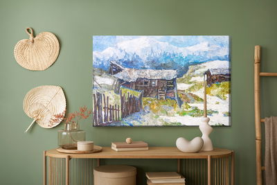 Ljuddämpande tavla - Old huts in the mountains