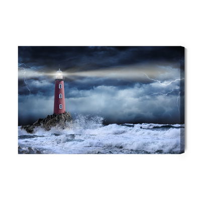 Ljuddämpande tavla - Sea storm and lighthouse