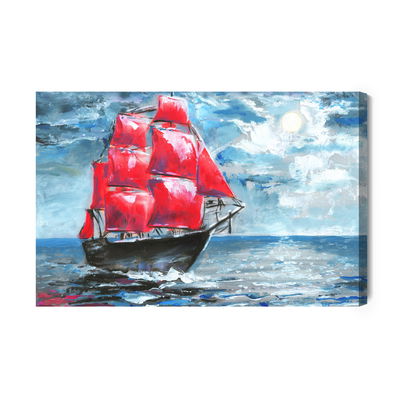 Ljuddämpande tavla - Red ship in the sea