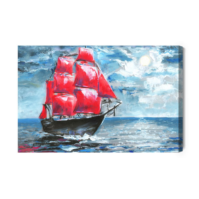 Ljuddämpande tavla - Red ship in the sea