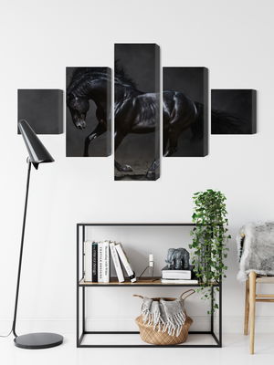 Ljuddämpande tavla - Black horse at a gallop