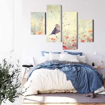 Ljuddämpande tavla - A bird among wild flowers