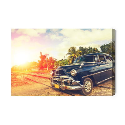 Ljuddämpande tavla - Black car in retro style