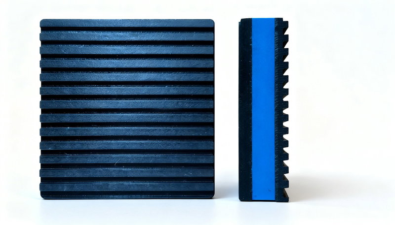 Varuprov på vibrationsdämpare Dampio PRO. 3x3cm stort, stående.