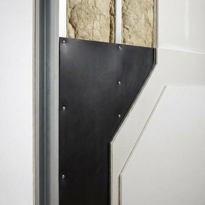 SilentDirect MLV installed behind drywall in a wall with aluminum studs