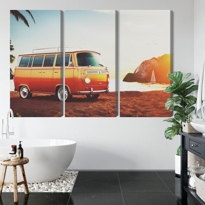 Ljuddämpande tavla - Retro car on the beach