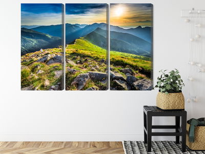 Ljuddämpande tavla - Sunset in the mountains 3d