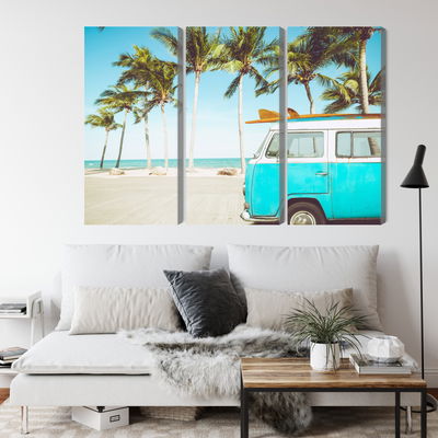 Ljuddämpande tavla - Retro car on the beach 3d