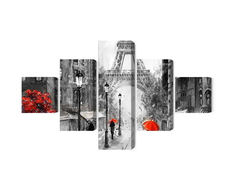 Ljuddämpande tavla - People with red umbrellas