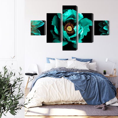 Ljuddämpande tavla - Turquoise flowers on a black