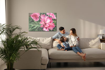 Ljuddämpande tavla - Peonies in leaves