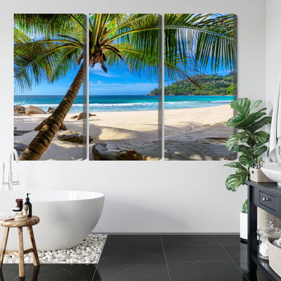 Ljuddämpande tavla - Tropical beach with 3d palm