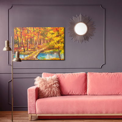 Ljuddämpande tavla - Footbridge in the autumn