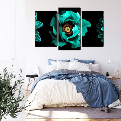 Ljuddämpande tavla - Turquoise flowers on a black