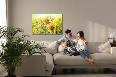 Ljuddämpande tavla - Sunflowers with leaves as