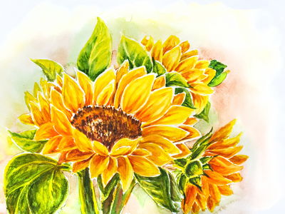 Ljuddämpande tavla - Watercolor sunflower flowers