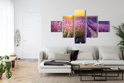 Ljuddämpande tavla - Lavender field at sunset 3d