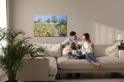 Ljuddämpande tavla - A landscape with sunflowers