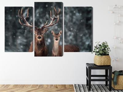 Ljuddämpande tavla - Deer and doe in the 3d forest