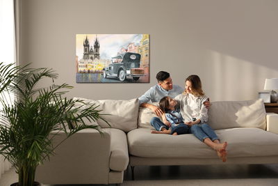 Ljuddämpande tavla - Downtown with old car