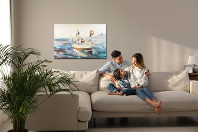 Ljuddämpande tavla - Sea ship and fishermen