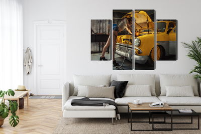 Ljuddämpande tavla - Sexy woman welded to a car