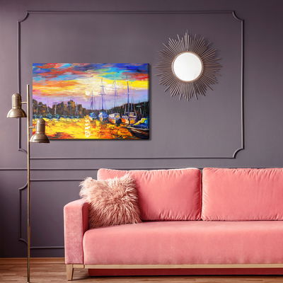 Ljuddämpande tavla - Sea boats and sunset