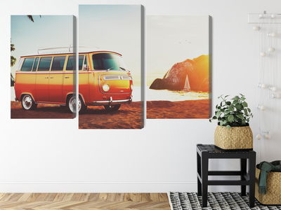 Ljuddämpande tavla - Retro car on the beach