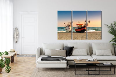 Ljuddämpande tavla - Fishing boats on the beach