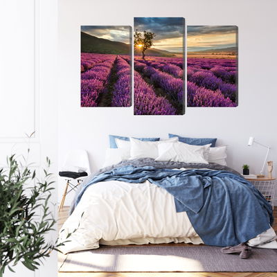 Ljuddämpande tavla - Lavender field at sunset 3d
