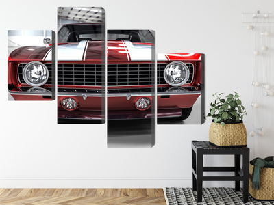 Ljuddämpande tavla - A red muscle car in a garage