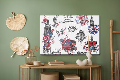 Ljuddämpande tavla - London symbols and flowers