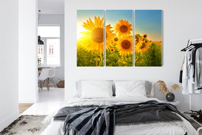 Ljuddämpande tavla - Sunflower field at sunset 3d
