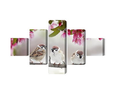 Ljuddämpande tavla - Sparrows among flowers