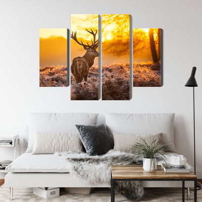 Ljuddämpande tavla - Deer in the forest at sunset