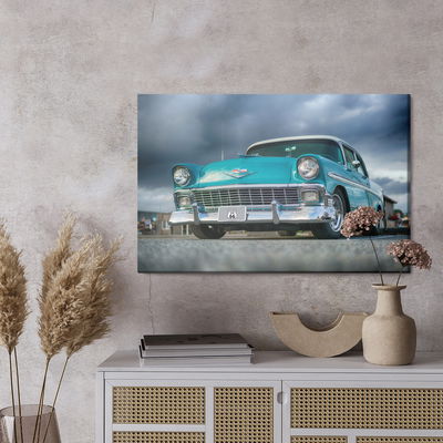 Ljuddämpande tavla - Turquoise car and clouds