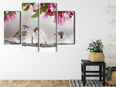Ljuddämpande tavla - Sparrows among flowers