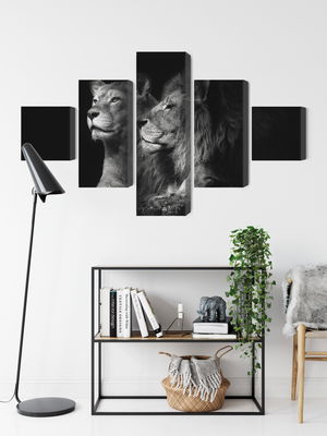 Ljuddämpande tavla - Lion and lioness on a black
