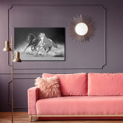 Ljuddämpande tavla - Horses in black and white