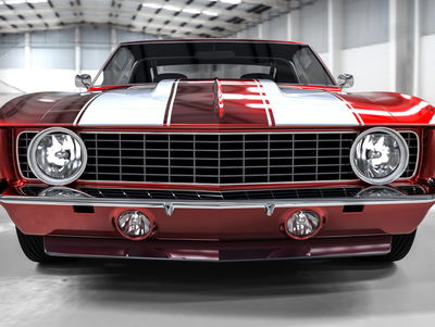 Ljuddämpande tavla - A red muscle car in a garage