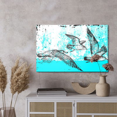 Ljuddämpande tavla - Drawn seagulls in retro style