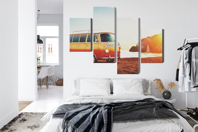 Ljuddämpande tavla - Retro car on the beach
