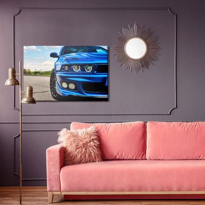 Ljuddämpande tavla - Sporty blue car and nature