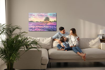 Ljuddämpande tavla - Lavender landscape painted